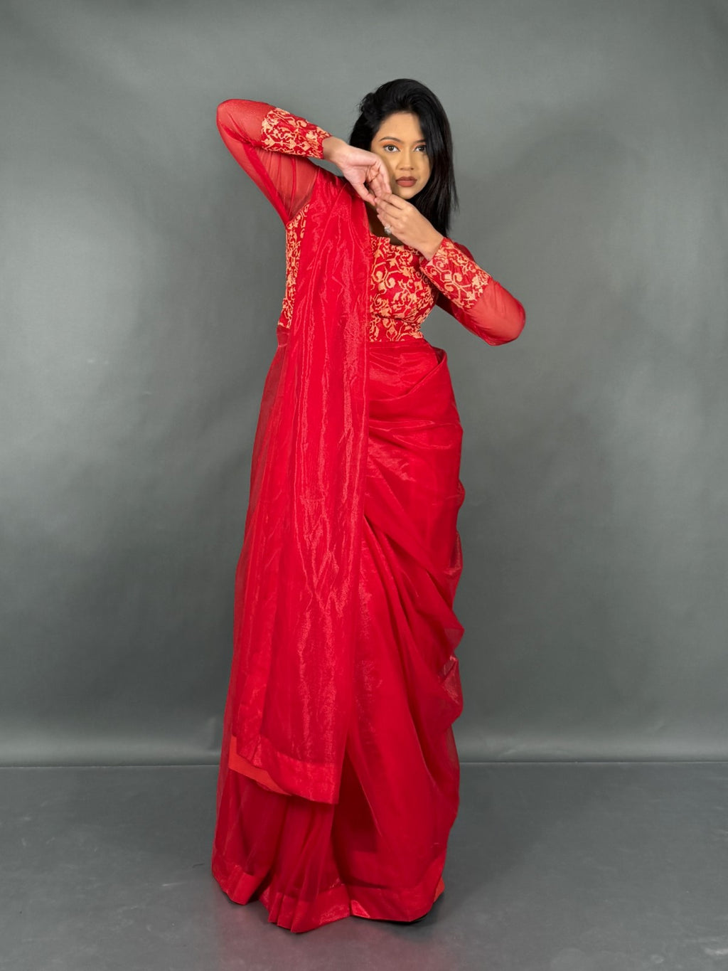 Scarlet Radiance Red Brasso Ready to Wear Saree