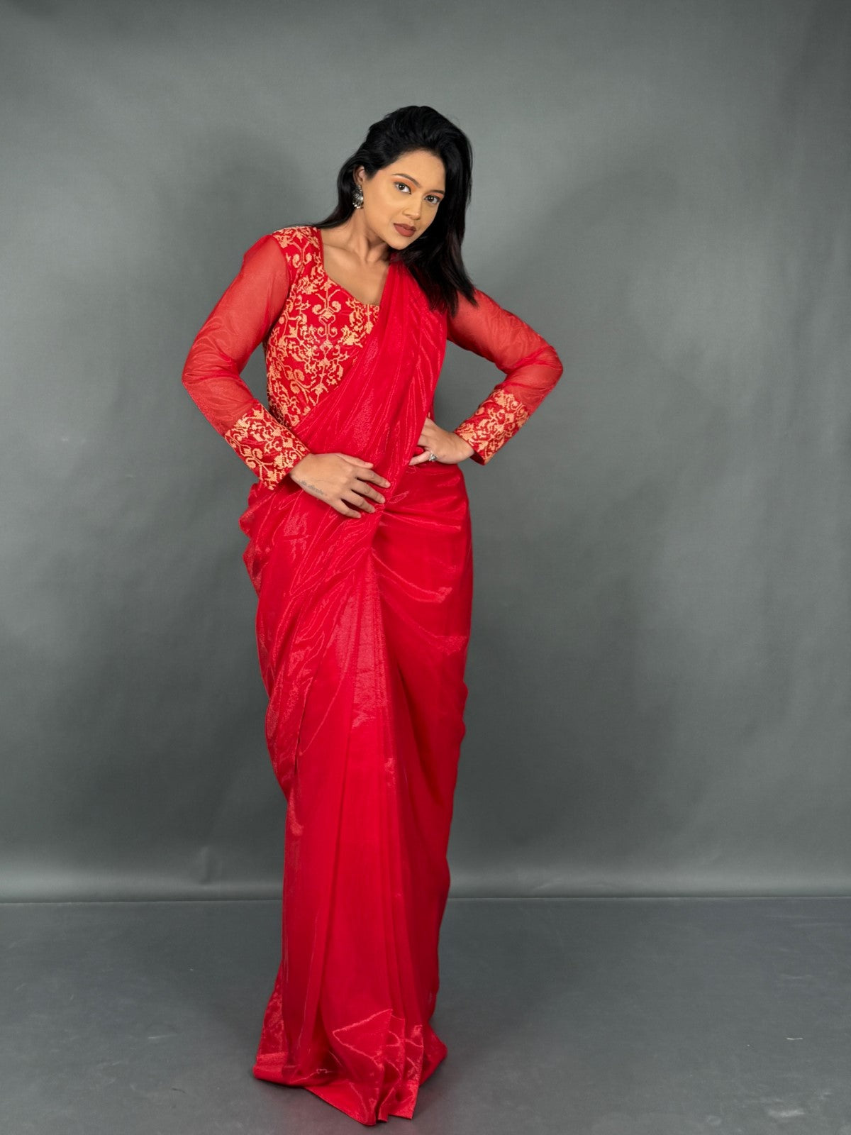 Scarlet Radiance Red Brasso Ready to Wear Saree