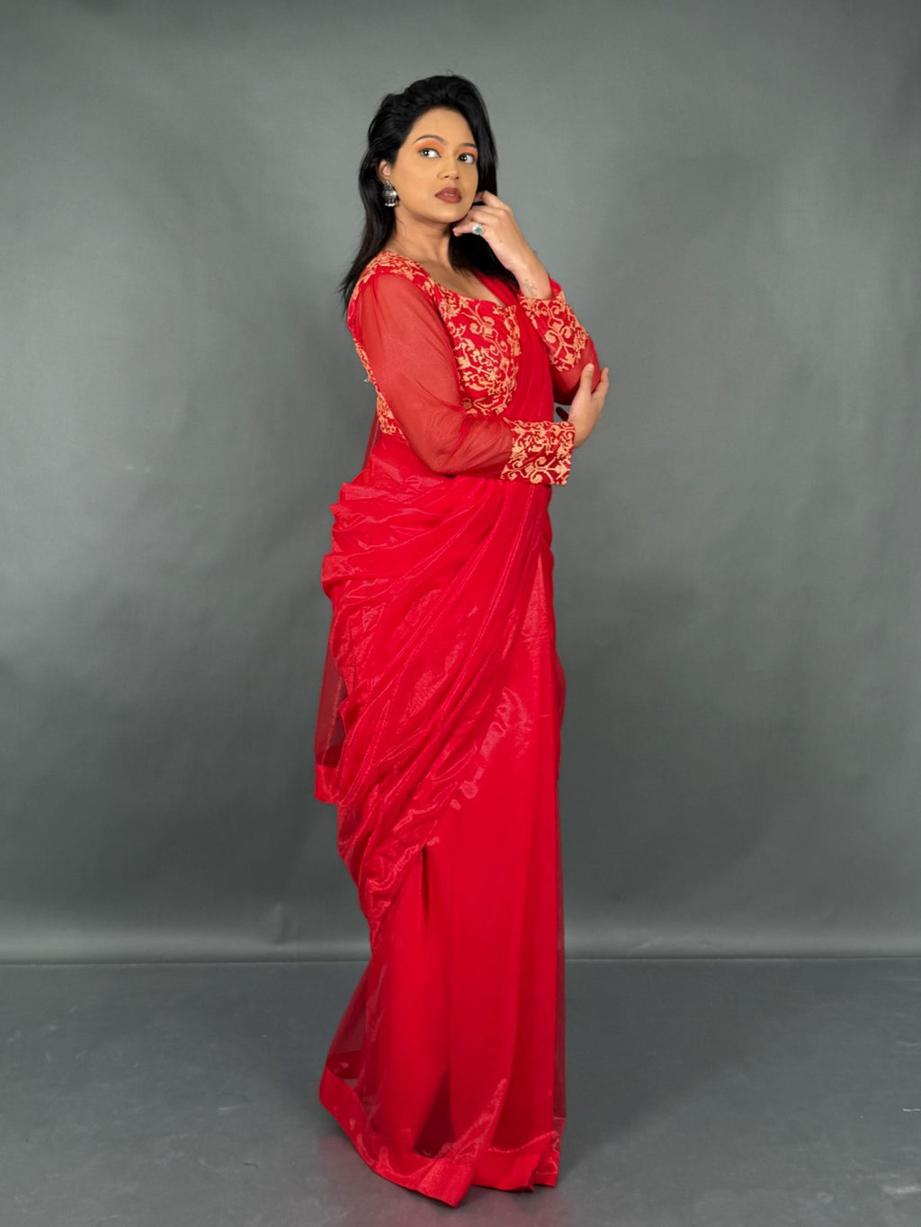 Royal Ember Red Plus Size Ready to wear Saree
