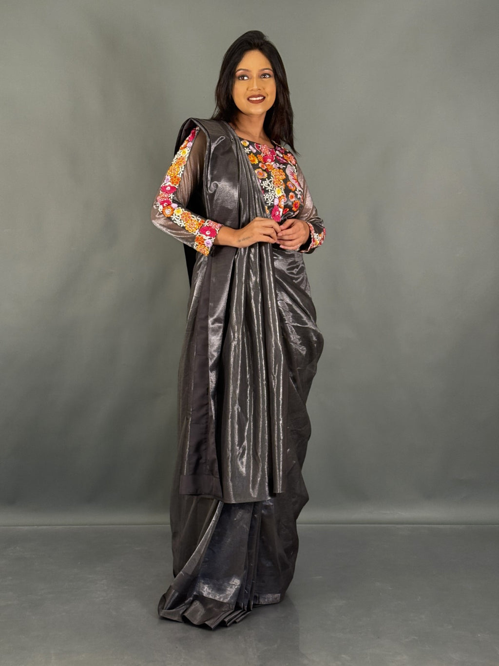 Shadow Bloom Charcoal Black Ready to wear saree