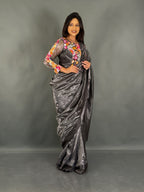 Smoky Elegance Charcoal Black Ready to wear Saree
