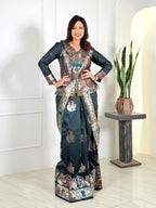 Opulent Peacock Plus-Size Benarasi Fusion Elegance Set