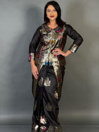 Midnight Elegance Black Fusion Partywear Saree Set