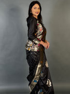 Midnight Elegance Black Fusion Partywear Saree Set