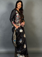 Midnight Elegance Black Fusion Partywear Saree Set