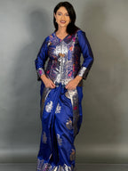 Twilight Royal Blue Semi Katan Benarasi Fusion Saree Set