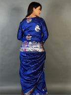 Twilight Royal Blue Semi Katan Benarasi Fusion Saree Set