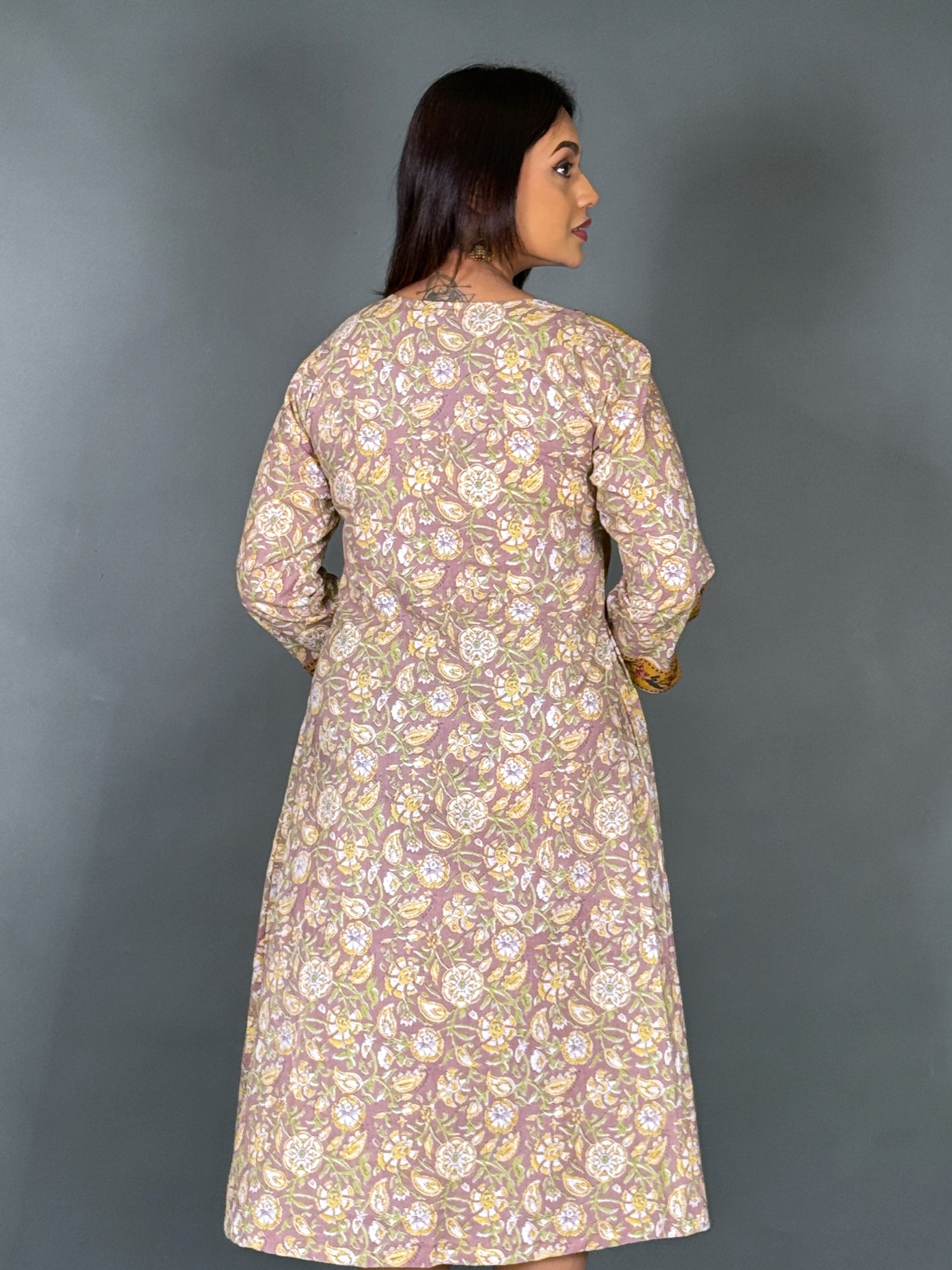 Mustard Bloom Angrakha Kurti for Corporate Elegance