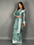 Curvy Friendly Rama Green Jamdani Jacket Saree