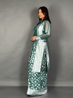 Curvy Friendly Rama Green Jamdani Jacket Saree