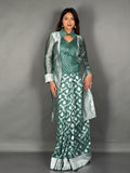 Elegant Jamdani Jacket Saree in Rama Green
