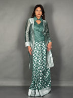 Curvy Friendly Rama Green Jamdani Jacket Saree