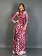 Onion Hued Jamdani Fusion Jacket Saree Set