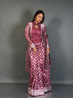 Onion Hued Jamdani Fusion Jacket Saree Set