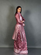 Onion Hued Jamdani Fusion Jacket Saree Set
