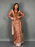Rust Jamdani Plus Size Fusion Jacket Saree Set