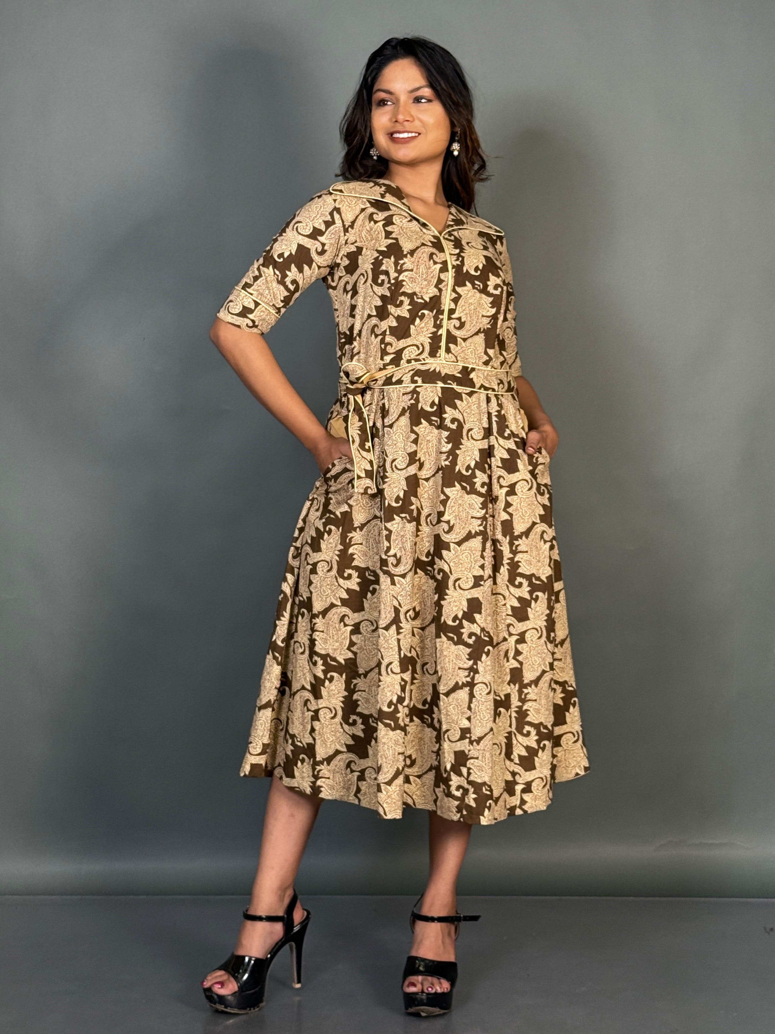 Mocha Elegance Cotton Collar Dress