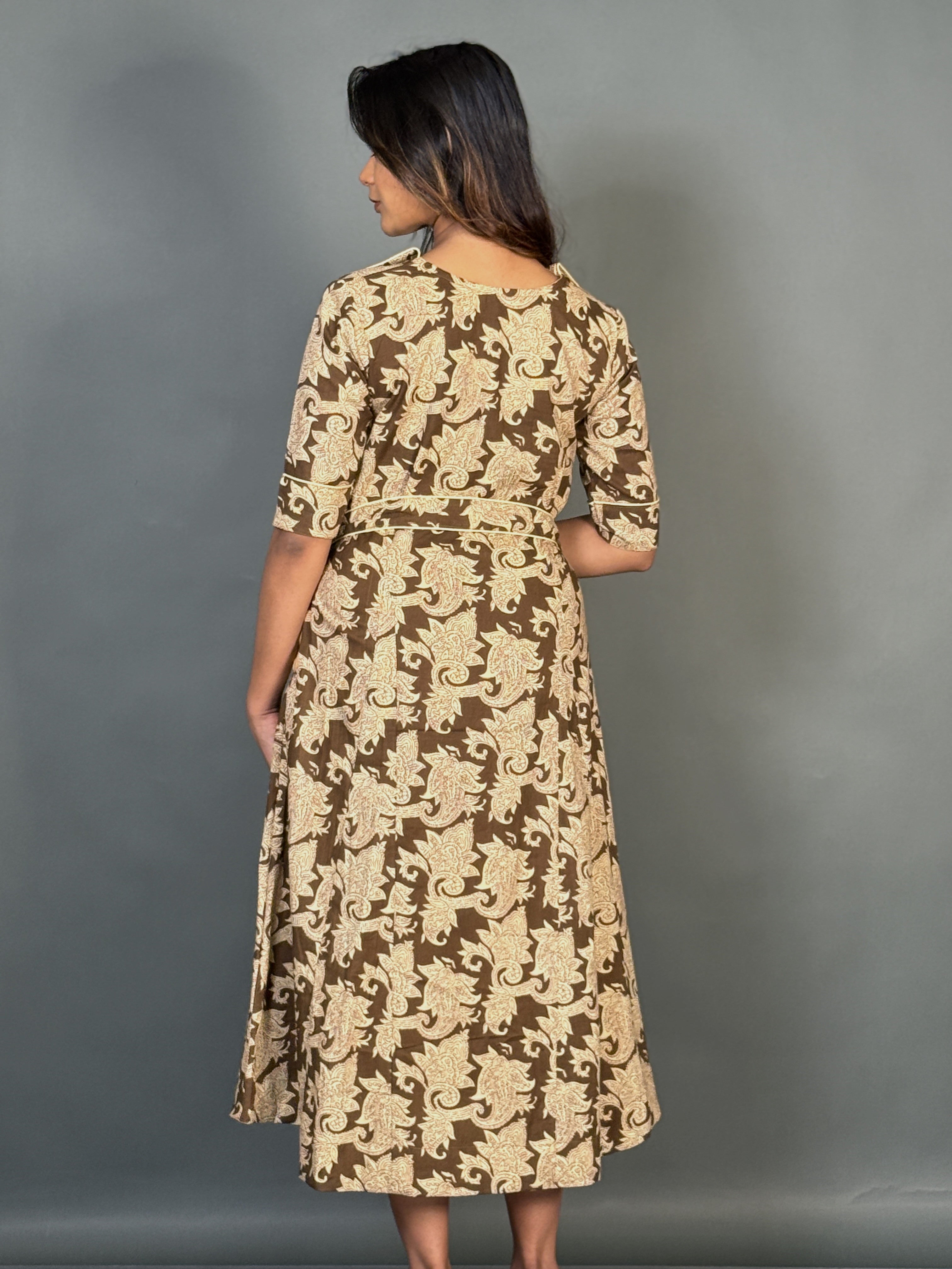 Mocha Elegance Cotton Collar Dress