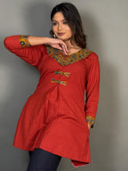 Chic Maroon Cotton Kurti for Plus-Size
