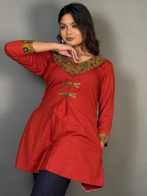 Chic Maroon Cotton Kurti for Plus-Size