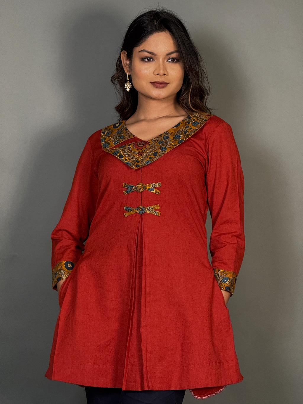 Chic Maroon Cotton Kurti for Plus-Size