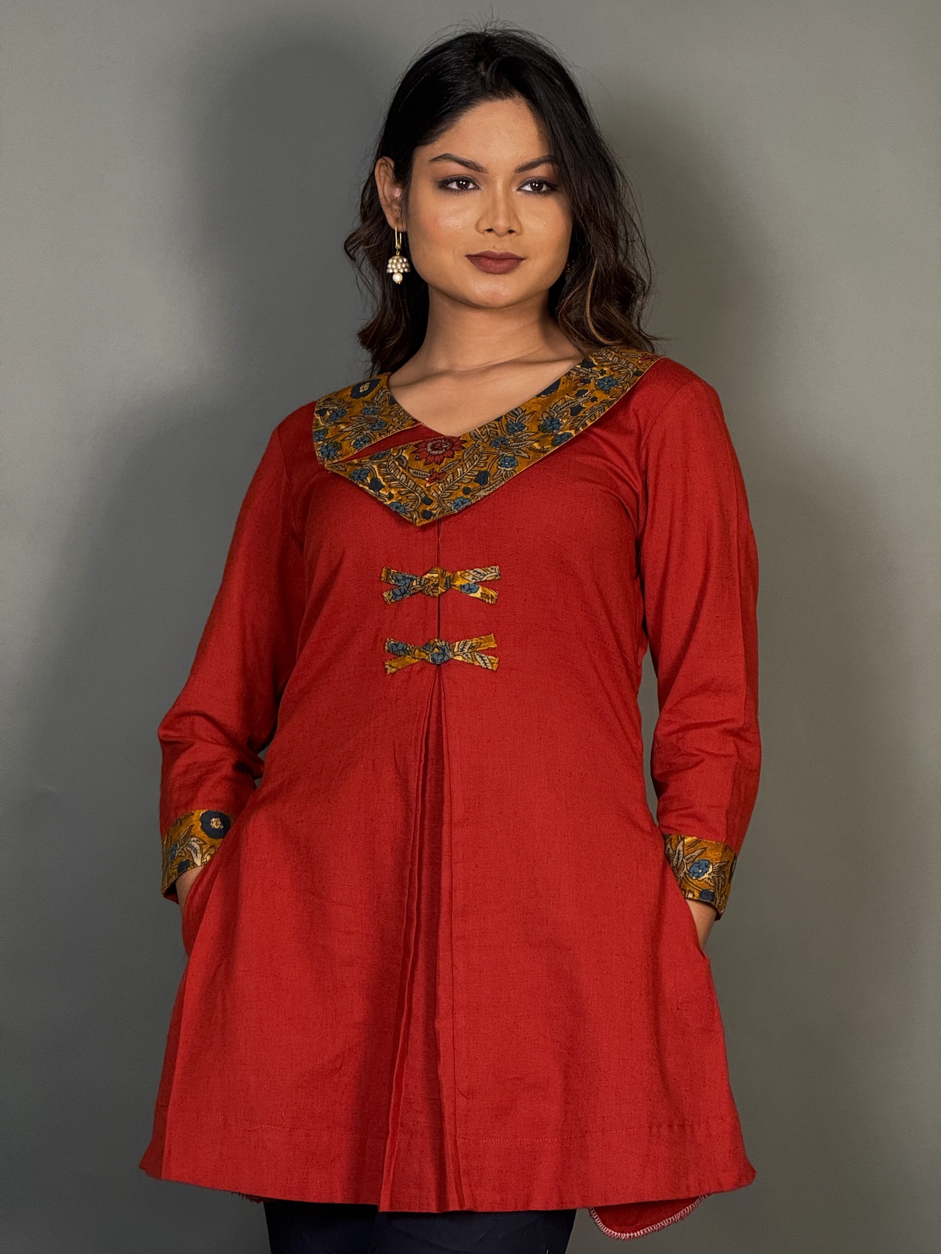 Chic Maroon Cotton Kurti for Plus-Size