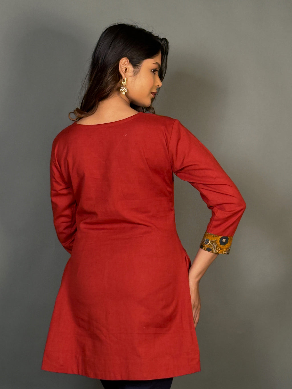 Elegant Maroon Designer Neck Cotton Kurti