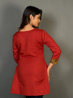 Elegant Maroon Designer Neck Cotton Kurti