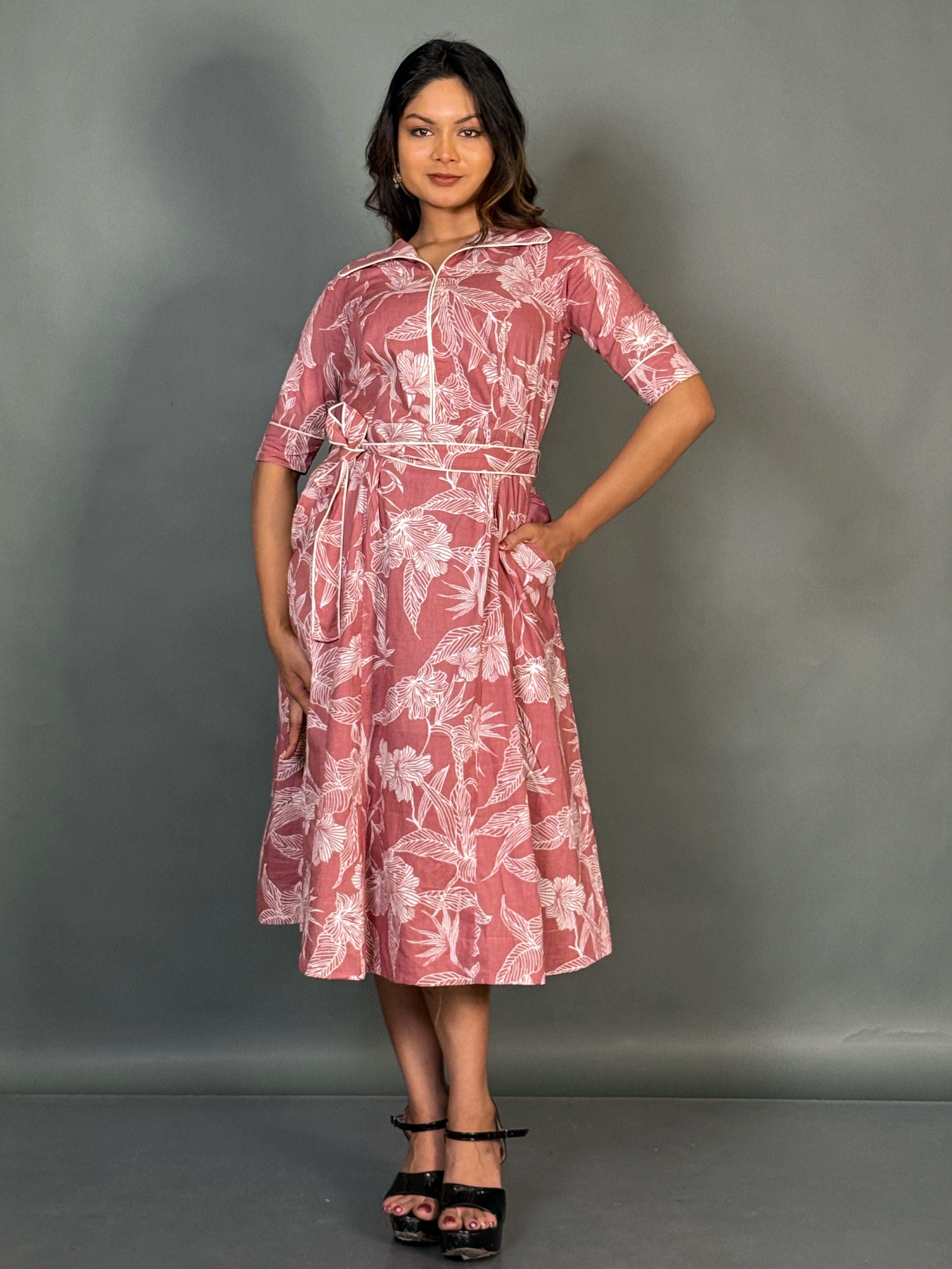 Blush Elegance Curve Cotton Collar Dress