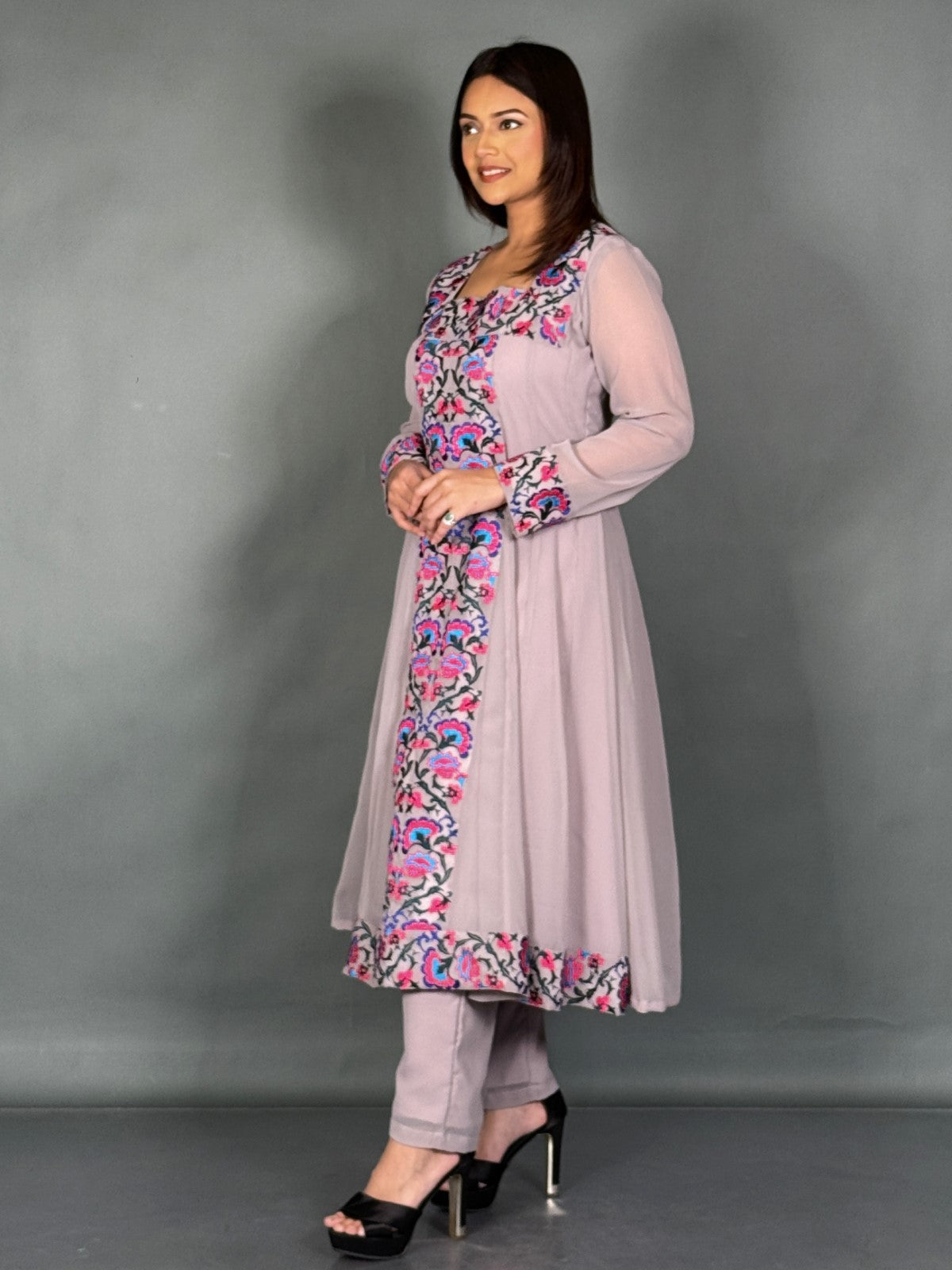 Mauve Serene Embroidered Anarkali Suit Set