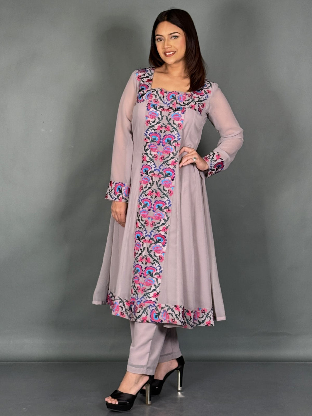 Mauve Serene Embroidered Anarkali Suit Set
