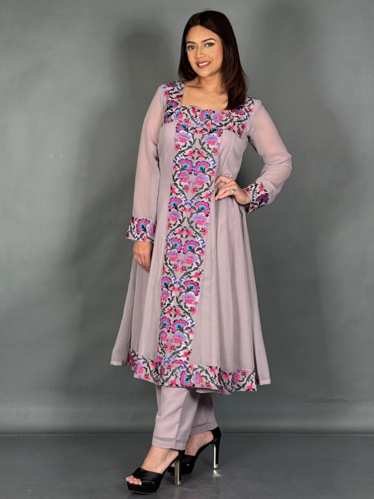 Mauve Serene Embroidered Anarkali Suit Set