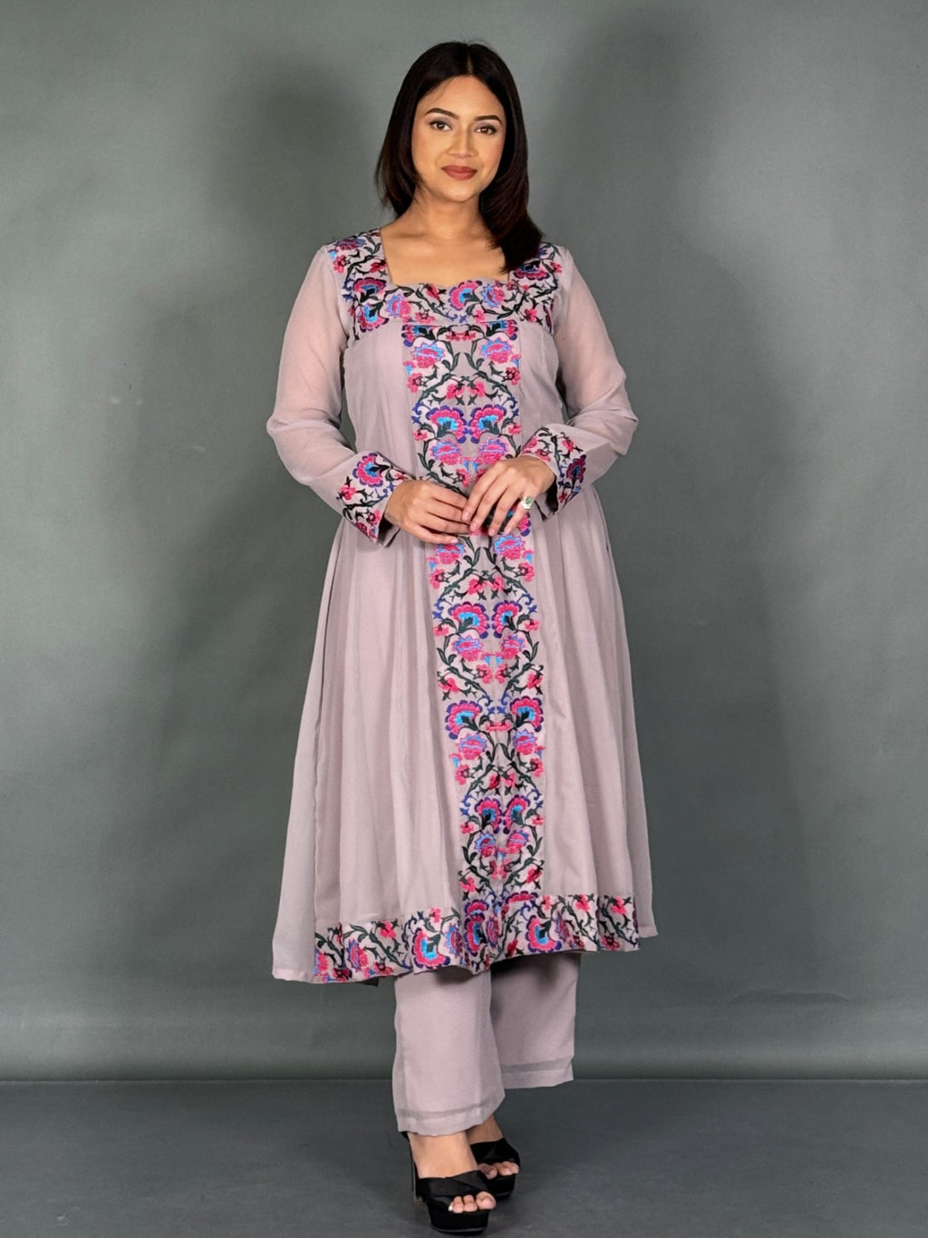 Mauve Serene Embroidered Anarkali Suit Set