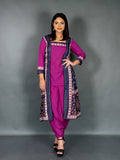 Purple & Navy Printed Jacket Style Bohonique Set