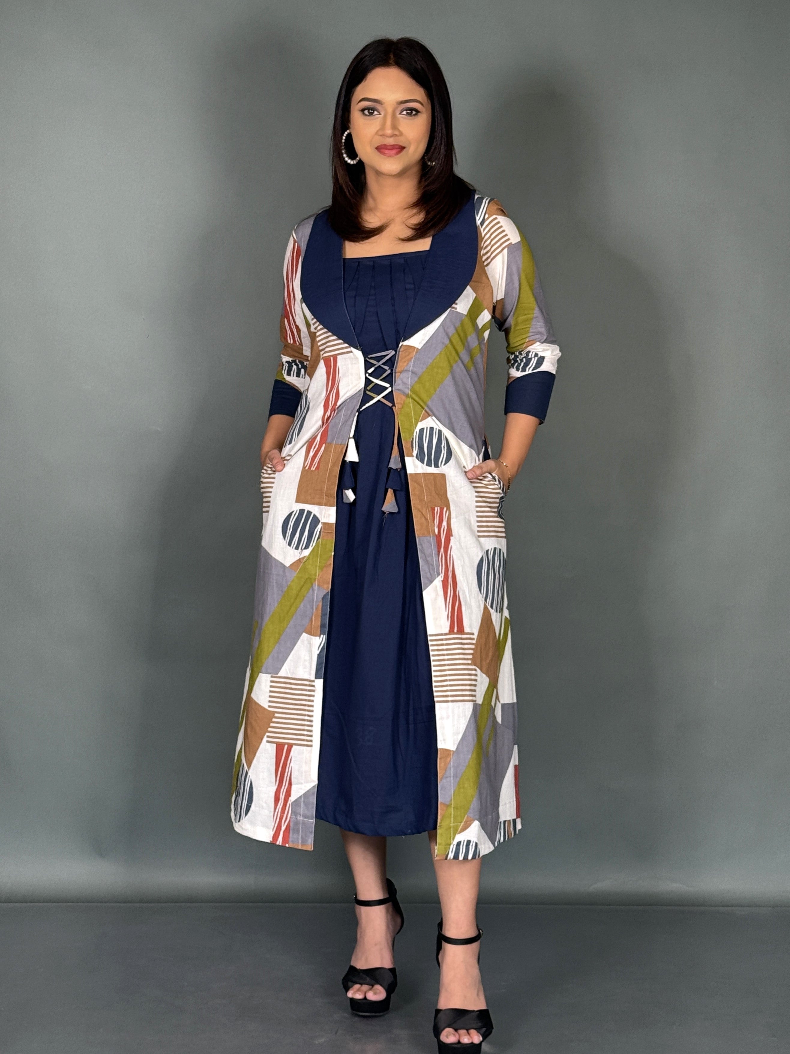 Blue Breeze Printed Cotton Fusion Dress