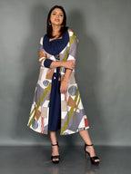Curvy Chic Blue Printed Cotton Fusion Dress