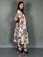 Curvy Chic Blue Printed Cotton Fusion Dress