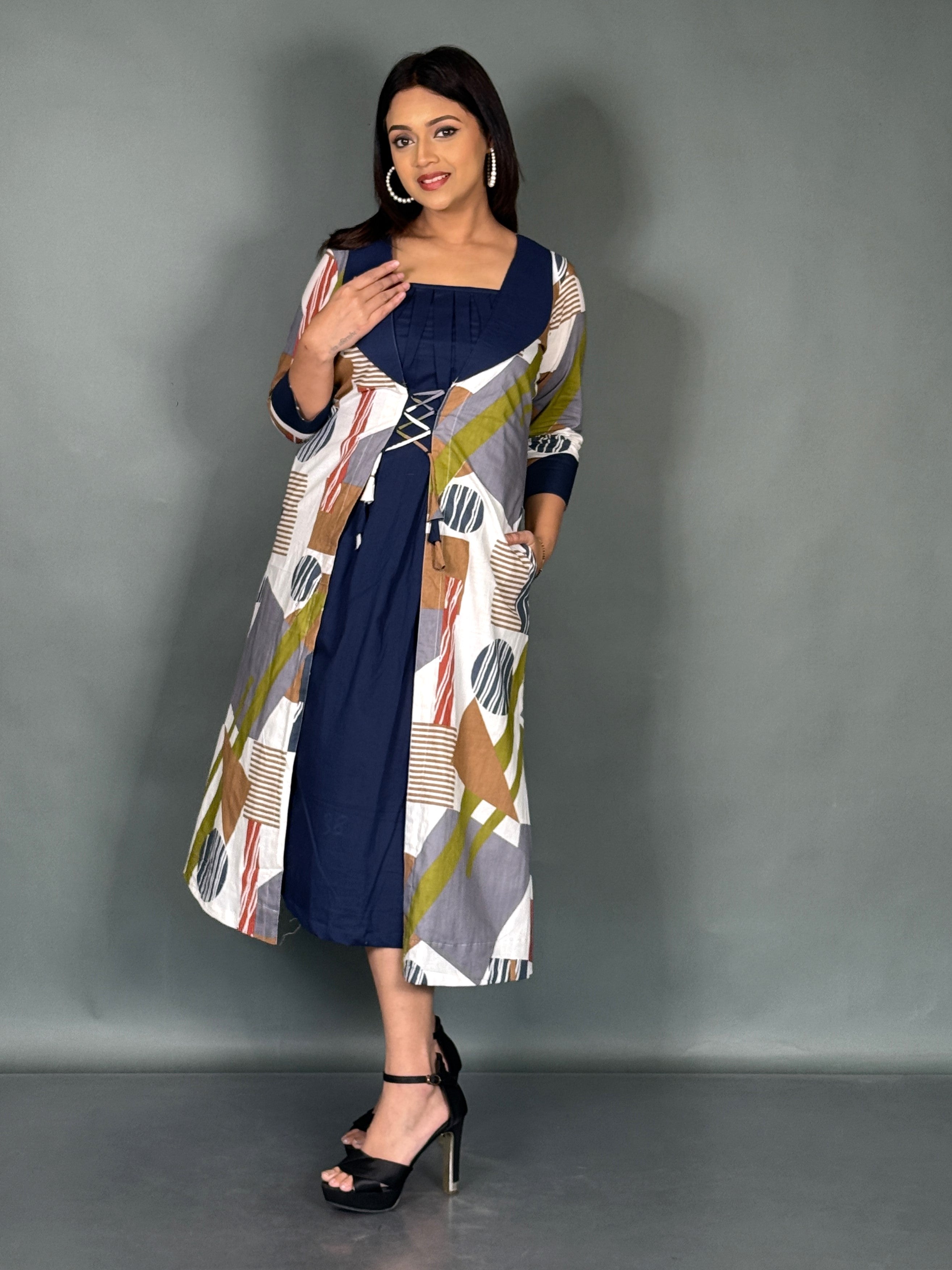 Blue Breeze Printed Cotton Fusion Dress