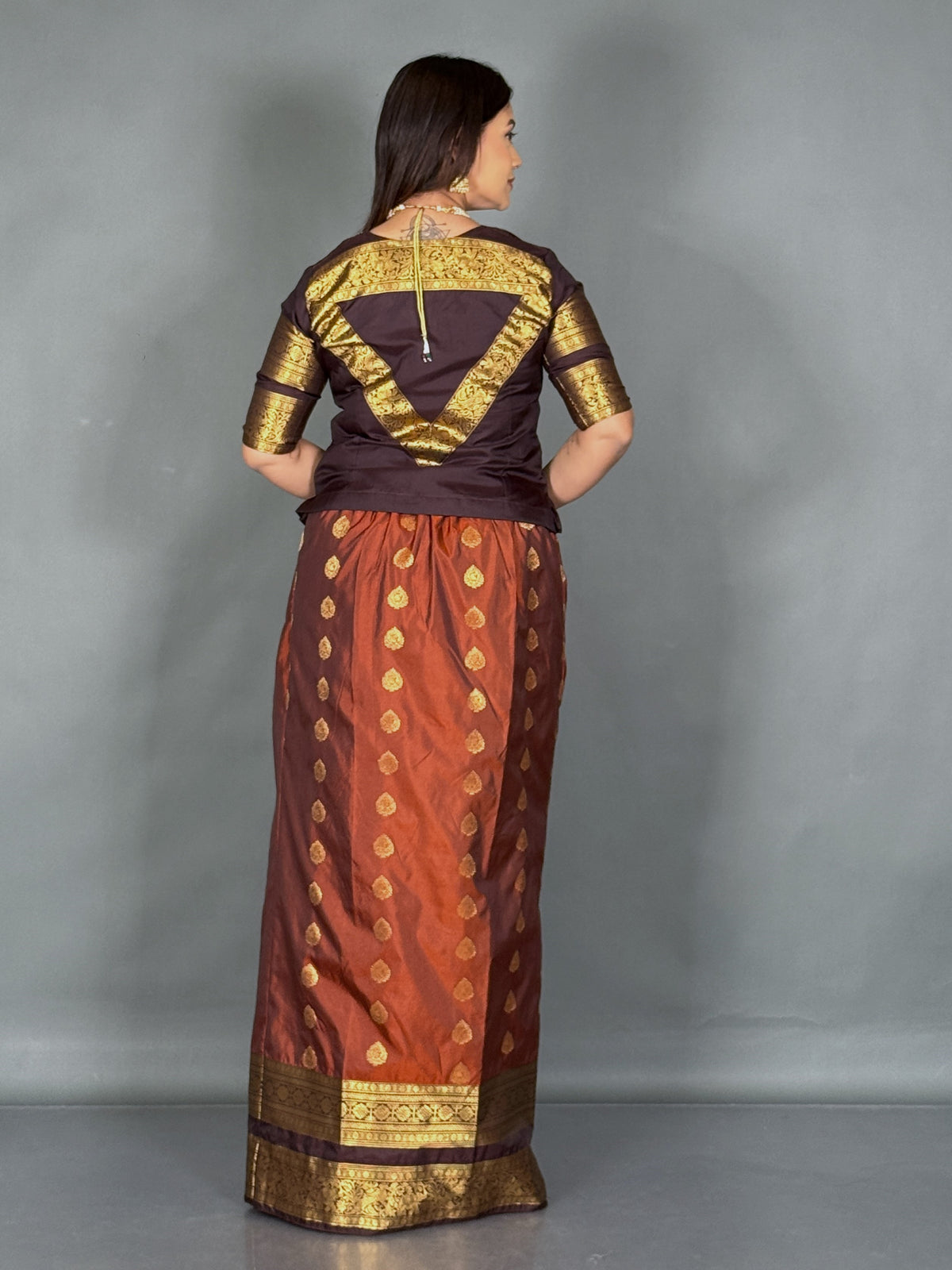 Rust & Orange Kanchipuram Semi Silk Insta Saree Set