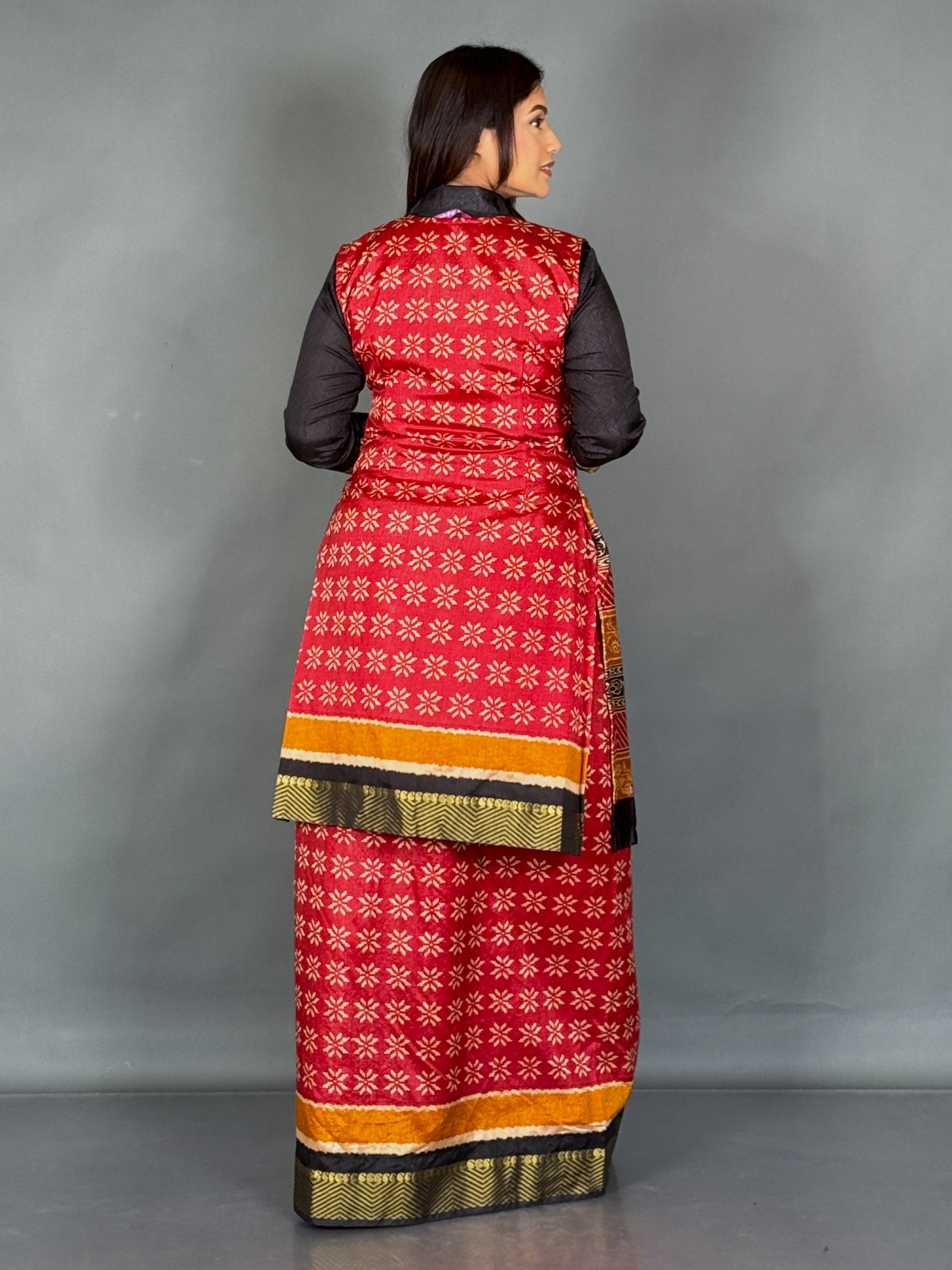 Scarlet Charm Ready-to-Wear Saree & Statement Jacket