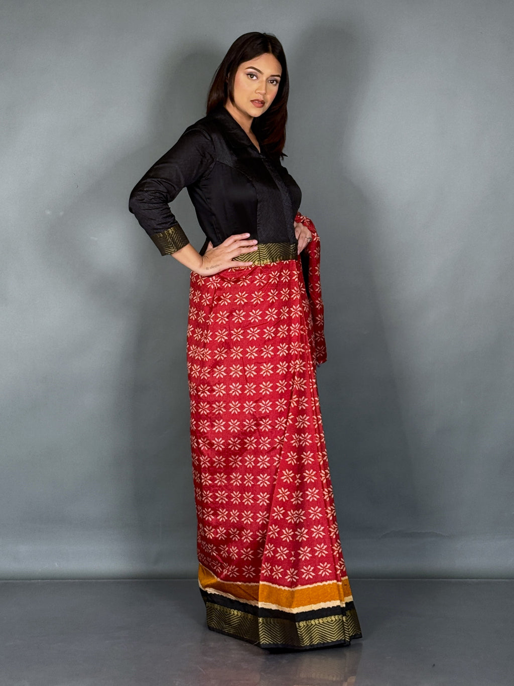 Scarlet Charm Ready-to-Wear Saree & Statement Jacket