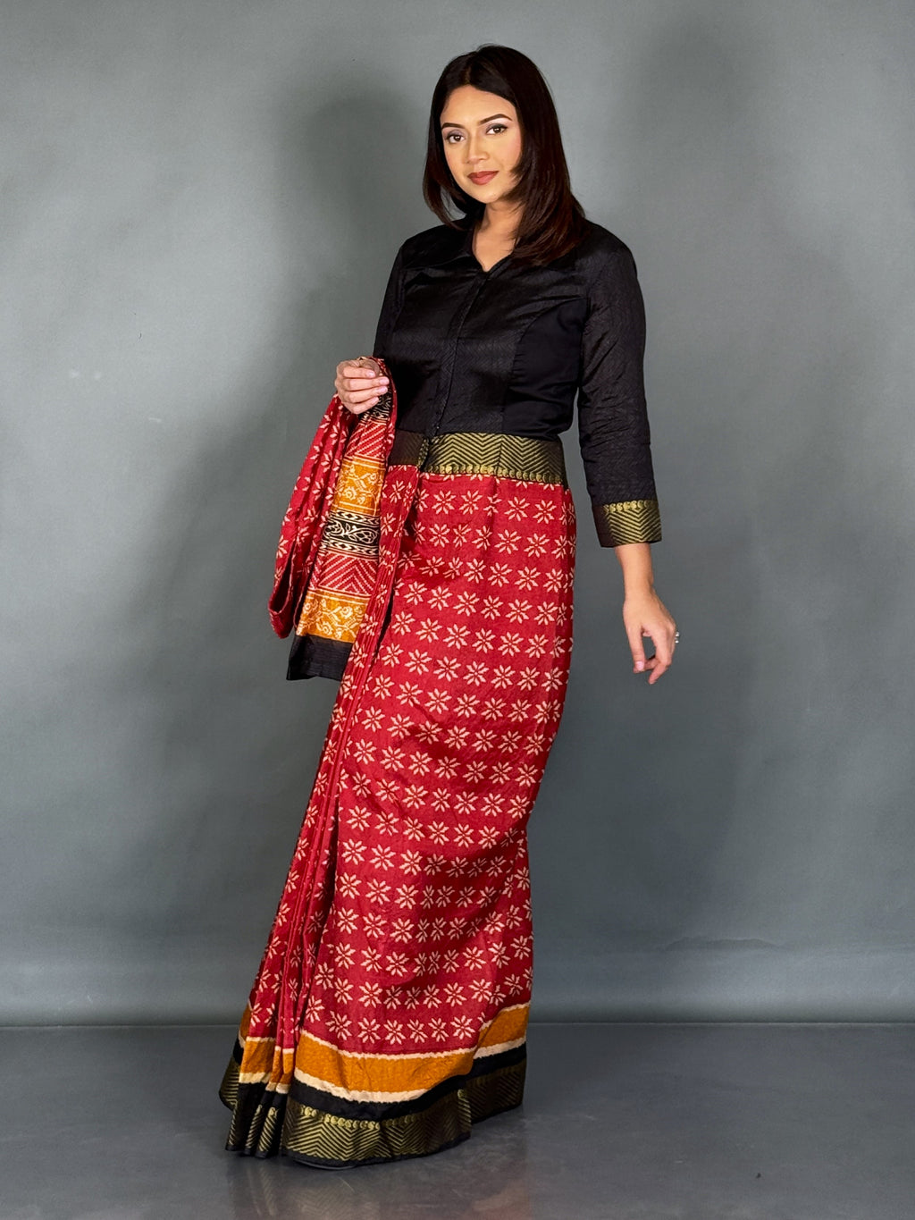 Scarlet Charm Ready-to-Wear Saree & Statement Jacket