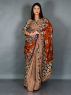 Earthy Charm Rust Designer Cotton Saree Set