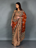 Earthy Charm Rust Designer Cotton Saree Set