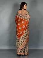 Earthy Charm Rust Designer Cotton Saree Set