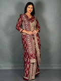Maroon Cream Ajrak Print Elegance Insta Saree Set