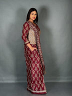 Maroon Cream Ajrak Print Elegance Plus Size Insta Saree Set