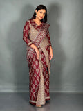 Maroon Cream Ajrak Print Elegance Plus Size Insta Saree Set