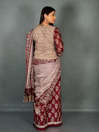 Maroon Cream Ajrak Print Elegance Plus Size Insta Saree Set