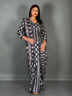 Navy Blue Maroon Ajrak Print Insta Saree Set